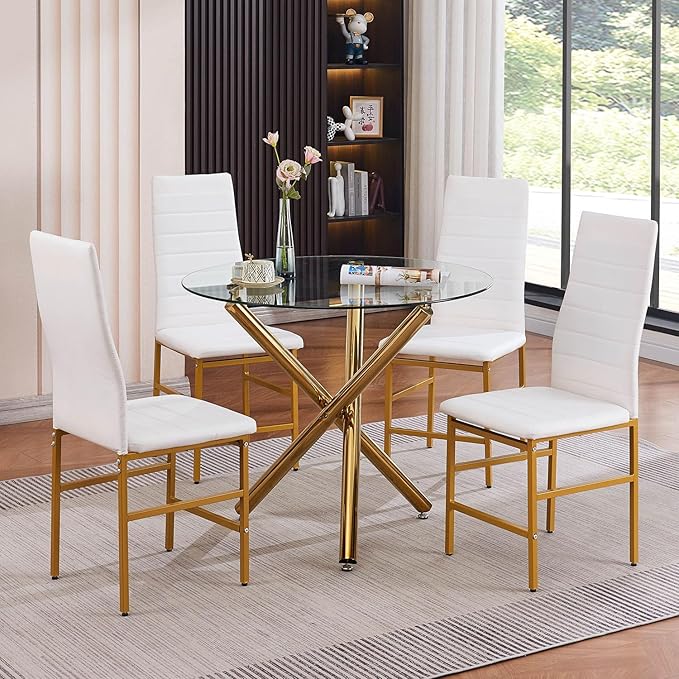 PU Dining Chairs Set of 4, Modern Kitchen & Dining Room Chairs Faux Leath...