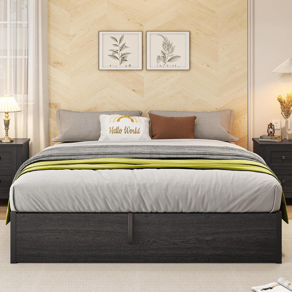 AMERLIFE Queen Lift Up Storage Bed Frame, Dark Oak