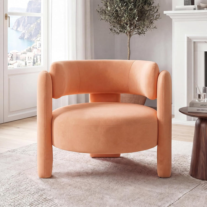NOBPEINT Mid Century Modern Accent Barrel Chair, Round Upholstered Leisure Armchair with Open Back, for Living Room Bedroom Apartment, Orange