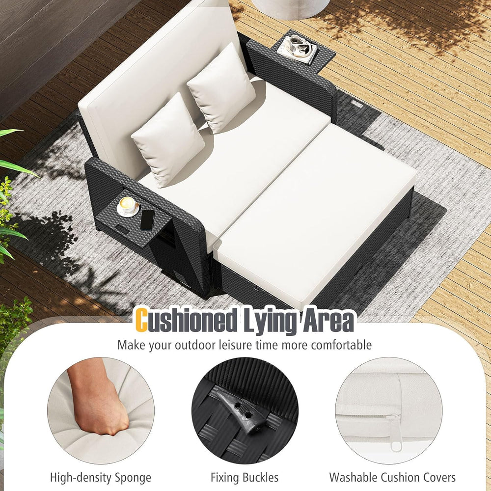 RELAX4LIFE Wicker Patio Outdoor Daybed - Rattan Day Bed Lounger w/Loveseat &a...