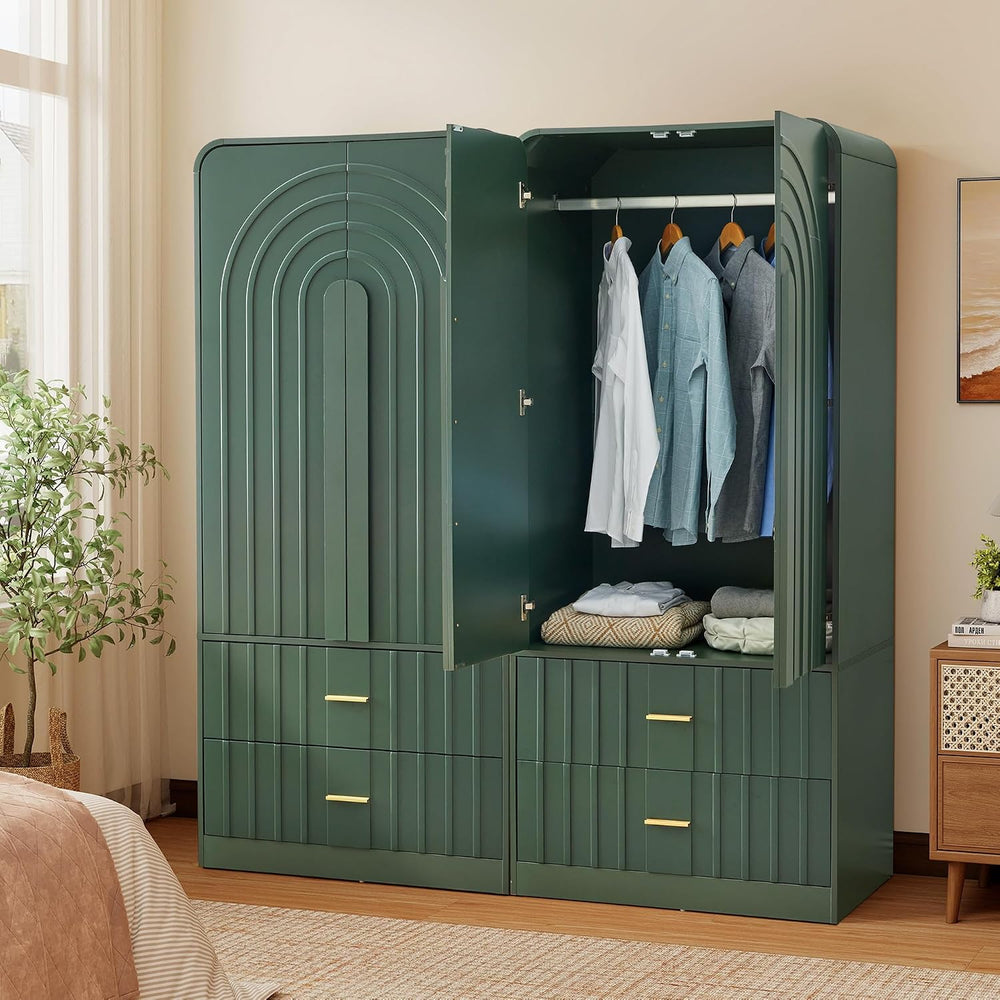 Freestanding Armoire Wardrobe Closet with Arched Fluted 2 Doors and 2 Storage...