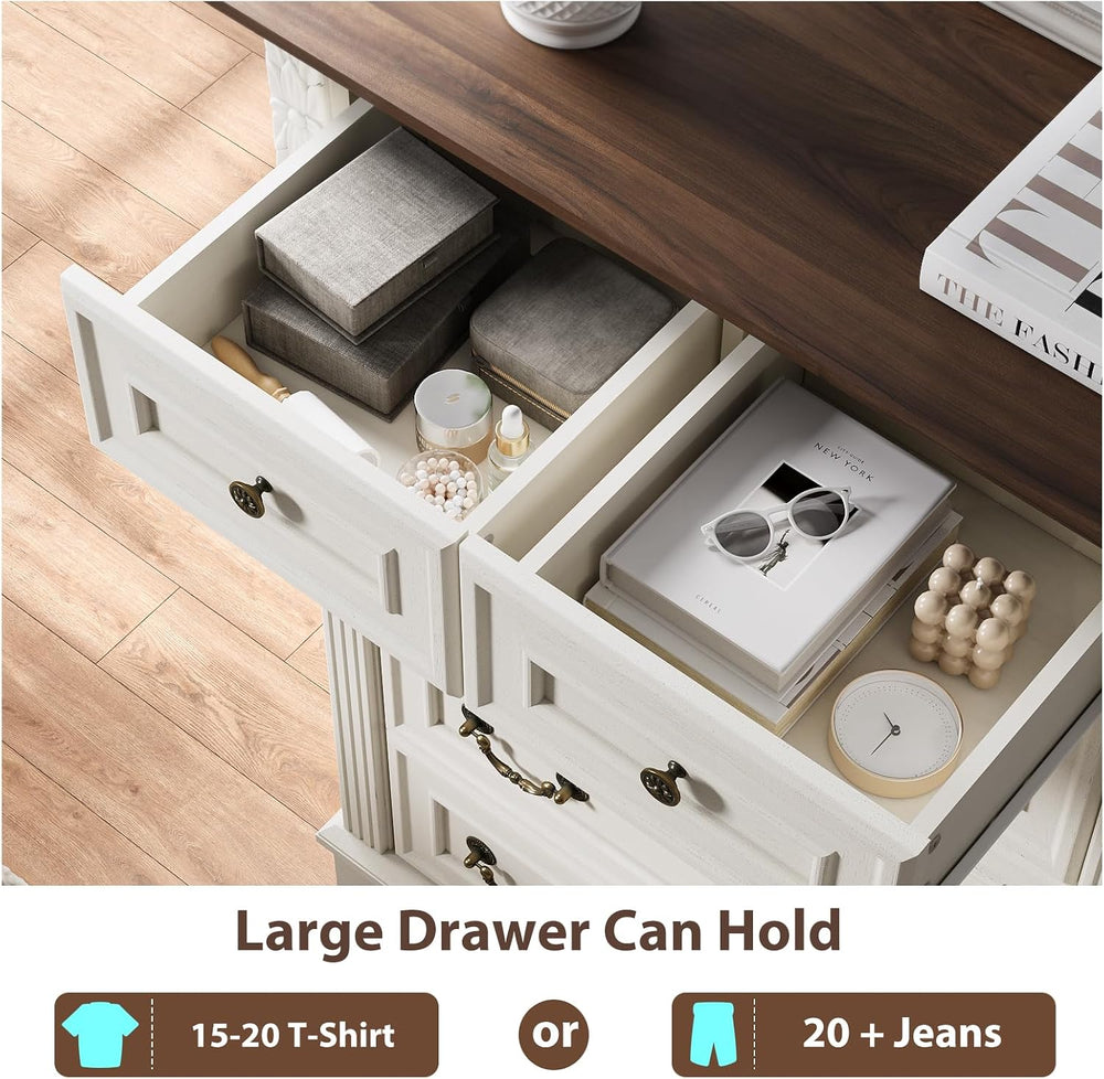 BLANKSPACE Farmhouse Dresser with 6 Drawers, Antique White Dresser for Bedroo...