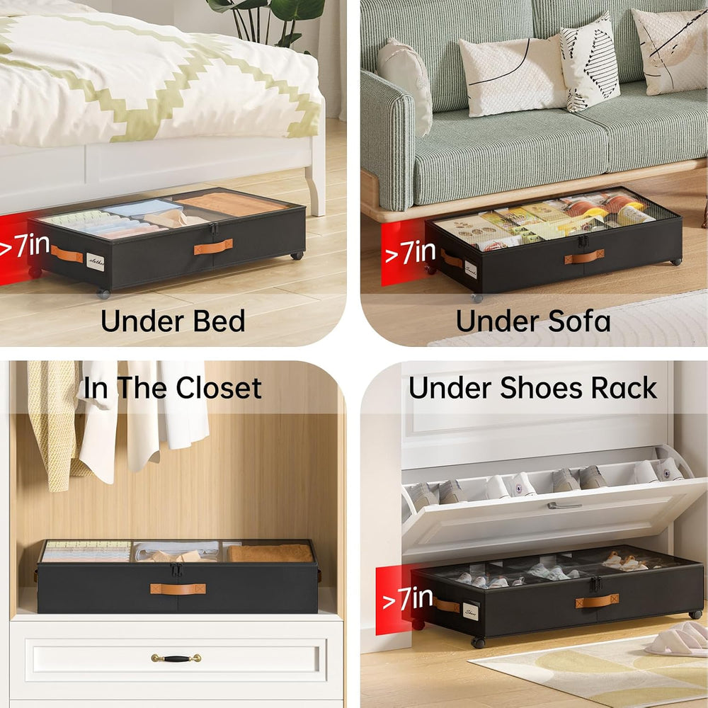 Yecaye Under Bed Storage with Wheels, 2 Pack Under Bed Storage Containers wit...