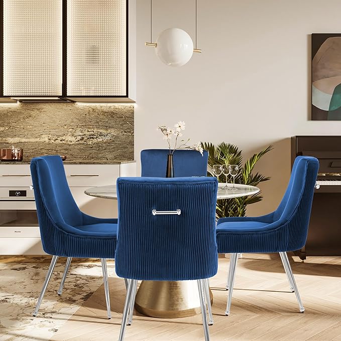 Velvet Dining Chairs Set of 4 with Silver Metal Legs, Modern Upholstered Kitc...