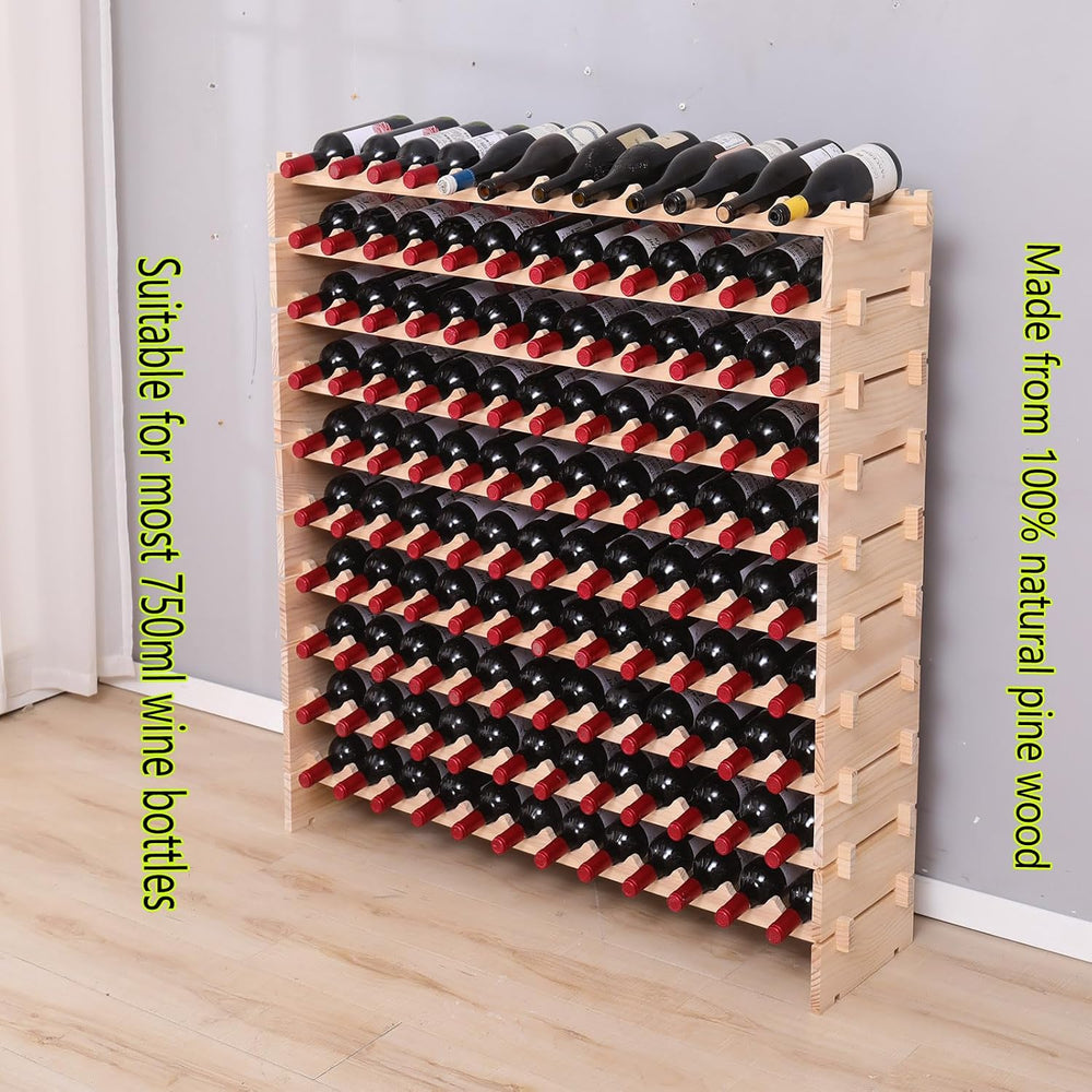 Wood Stackable Storage Modular Wine Rack Cabinet 120 Bottle freestanding Floo...