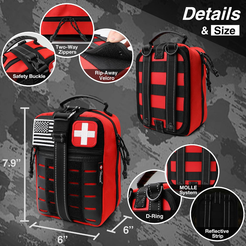 Survival First Aid Kit with Israeli-Style Bandage, Splint, Chest Seal for Tac...