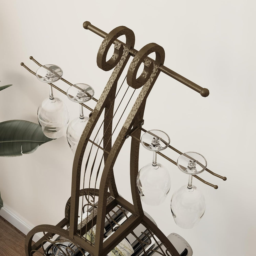 Cello Shaped Wine Rack Floor Standing, 32-Bottle Freestanding Metal Wine Towe...