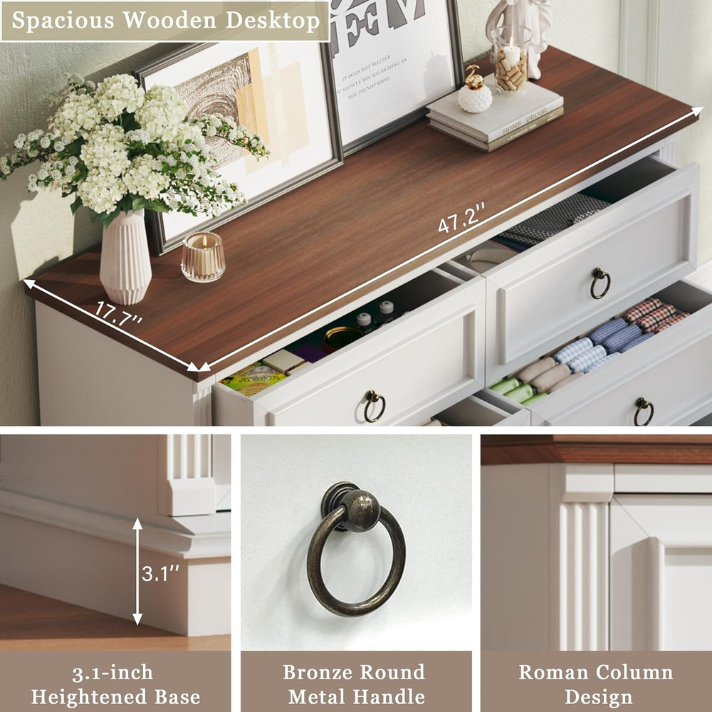 HUAHUU Farmhouse 6 Drawer Dresser for Bedroom, 47" Wide Chest of Drawers...