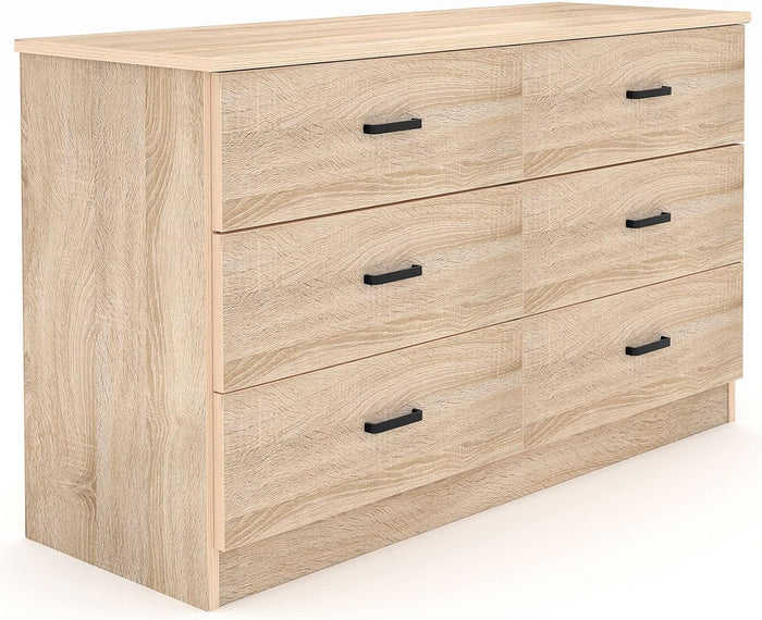 Dresser for Bedroom, 6 Drawer Double Dresser, Modern Chest of Drawers with Deep Drawers, TV Stand Large Storage Organizer for Living Room, Closet (Light Oak)