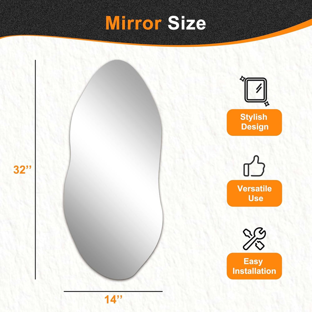 Delma Irregular Wall Mirror, 32"x14" Slim Vertical Wavy Design