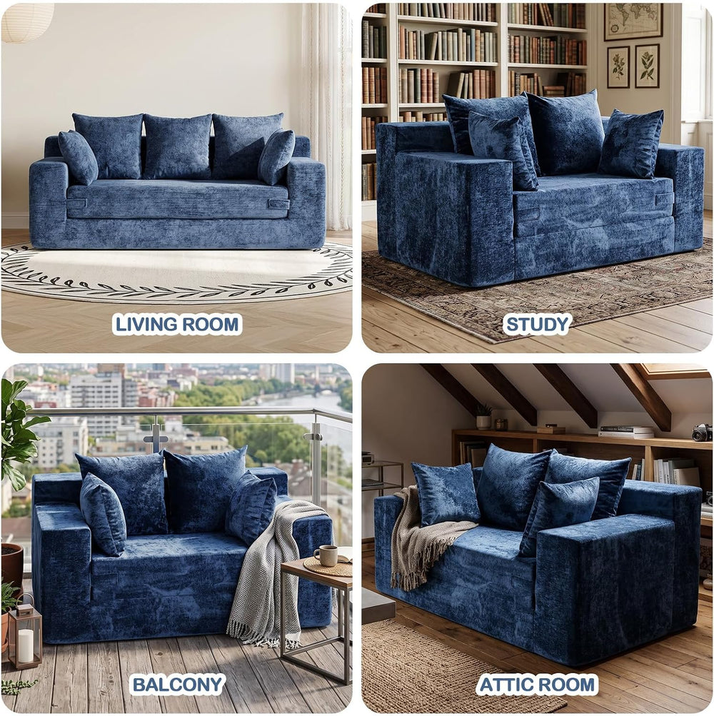 4-in-1 Boneless Sofa Bed, 55 inch Boneless Loveseat with Storage Pocket &...