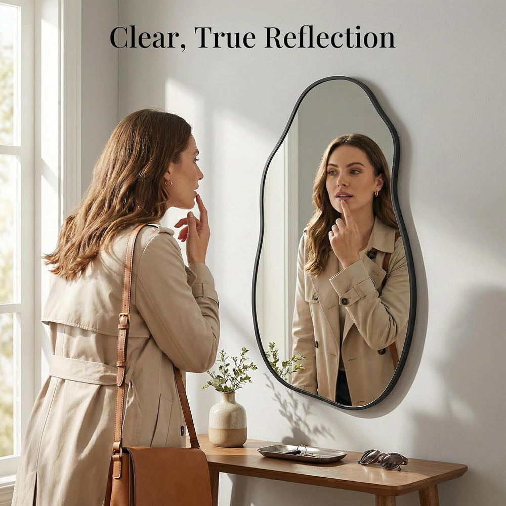 Matte Black 36x20 Inch Irregular Organic Freeform Wall Mirror