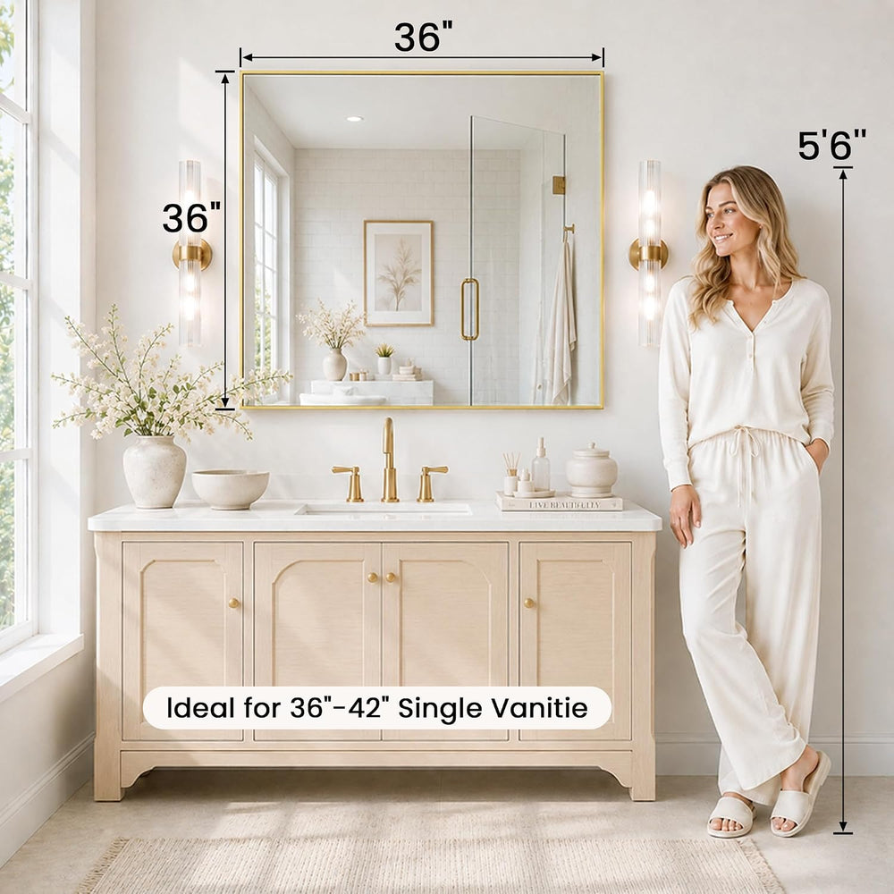 36x36 Inch Satin Gold Square Bathroom Vanity Wall Mirror