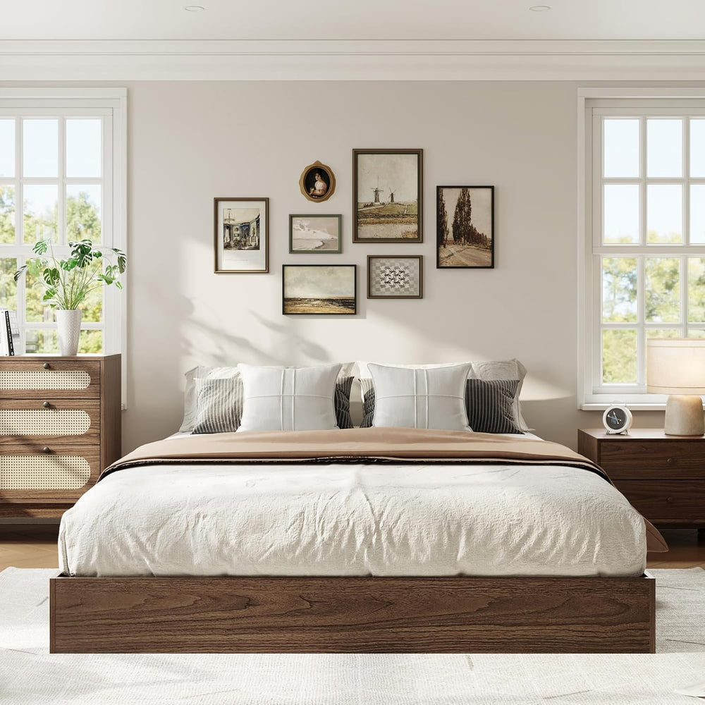 Queen Bed Frame, Wood Platform Bed with Sturdy Wooden Slats
