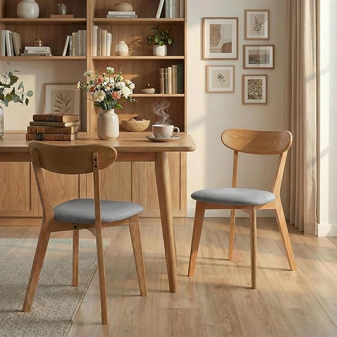 100% Solid Wood Dining Chairs,Mid Century Modern Dining Chairs with Upholster...