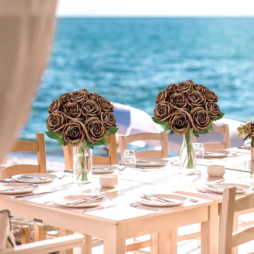 48 PCS Brown Roses Artificial Flowers, Silk