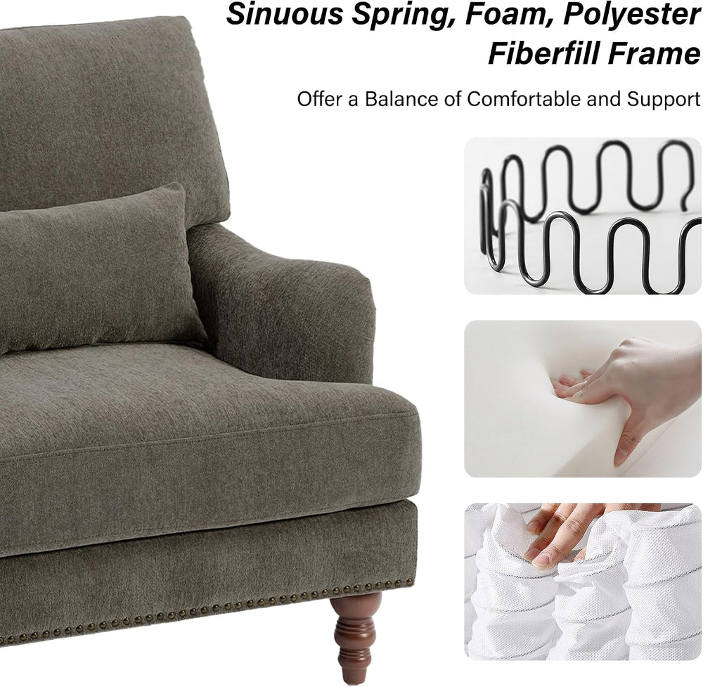 Mid-Century Modern Accent Chair with Lumbar Pillow, Tan, 1 Pack