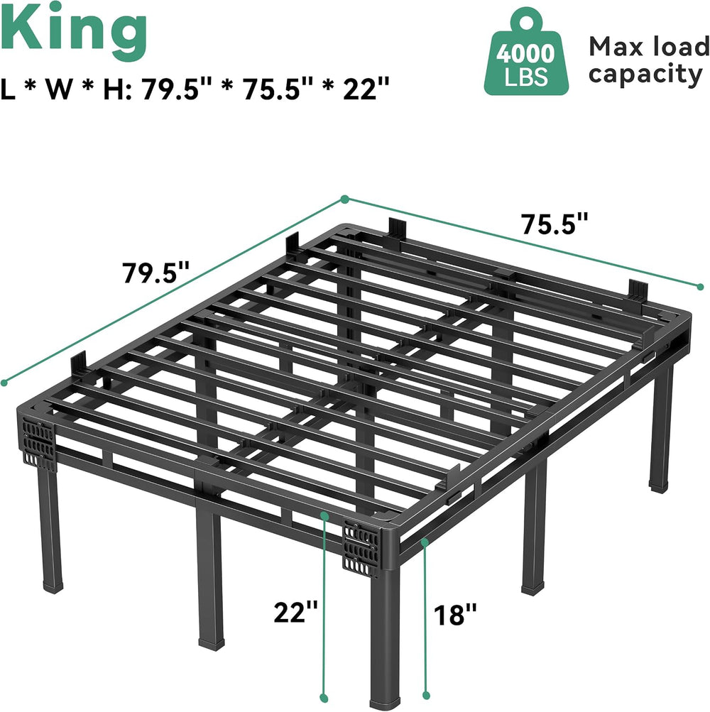 Superay 22 inch HIgh King Bed Frame with Rounded Legs, Double Layer Design