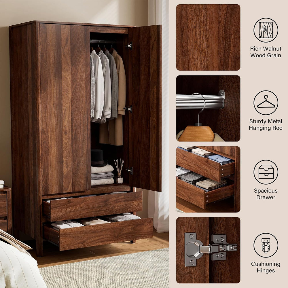 Furniway Armoire Wardrobe Closet, 70.9" Tall Wardrobe Cabinet with 2 Doo...