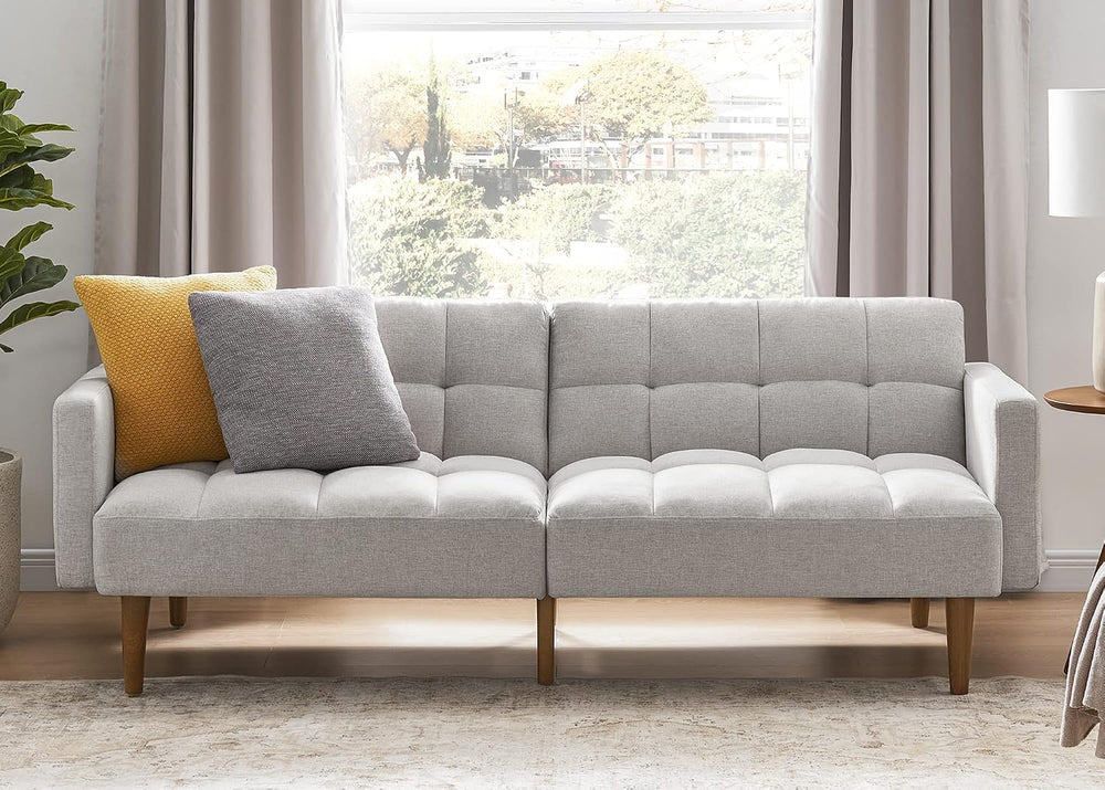 mopio 76.4" Futon (Light Gray, Fabric, Tufted Styled)