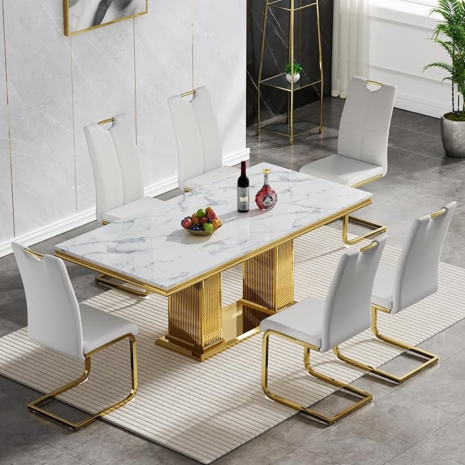 Goujxcy Dining Chairs Set of 6, Modern High Back Kitchen Chairs with Metal Le...