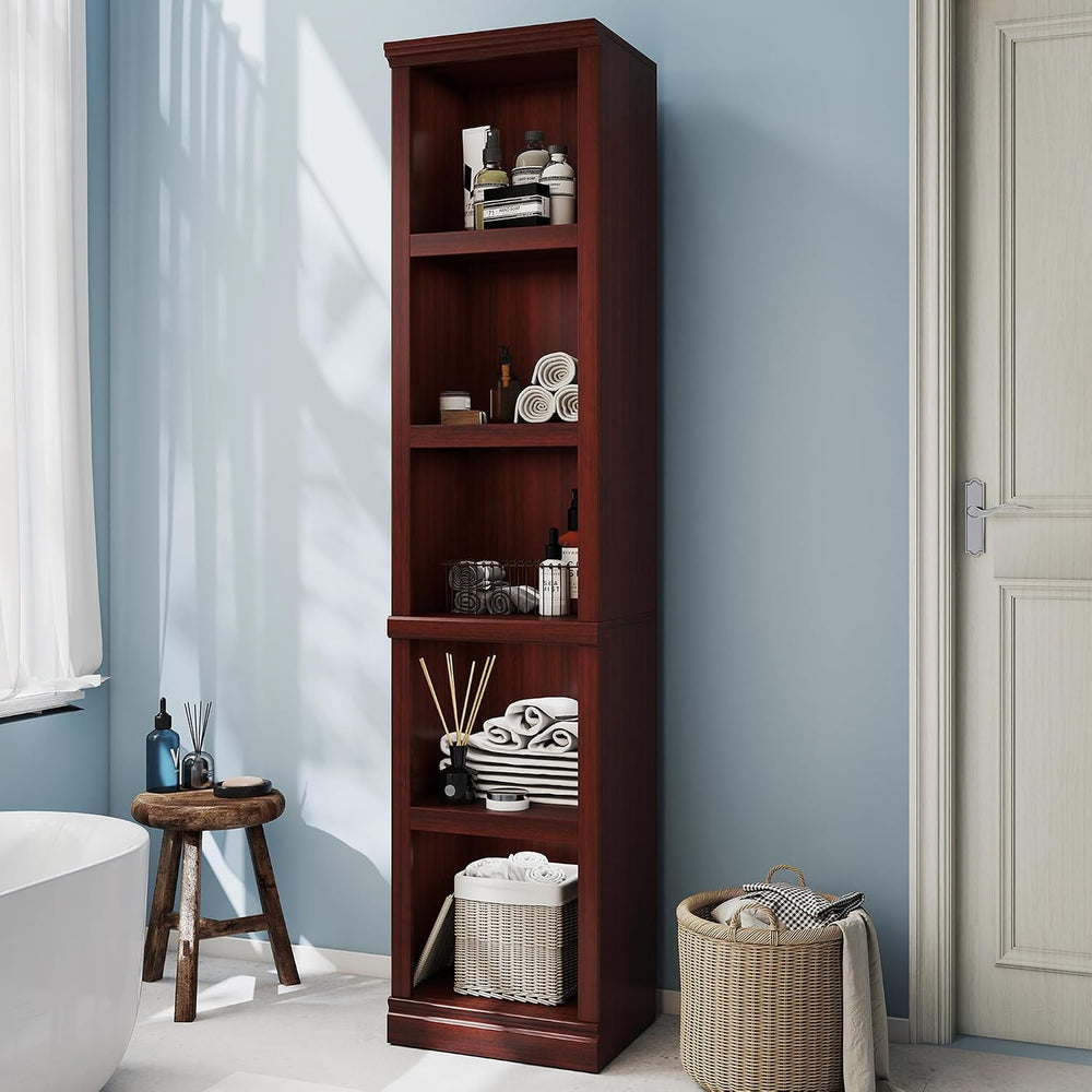 70" Tall Mahogany Bookcase, 5 Tiers Narrow Bookshelf for Living Room | 1...