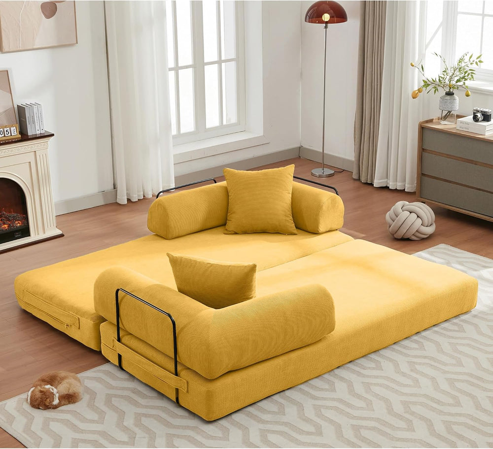 ZEIINPA Convertible Floor Sofa Bed with Fixed-Shape Frame, Modular Corduroy F...