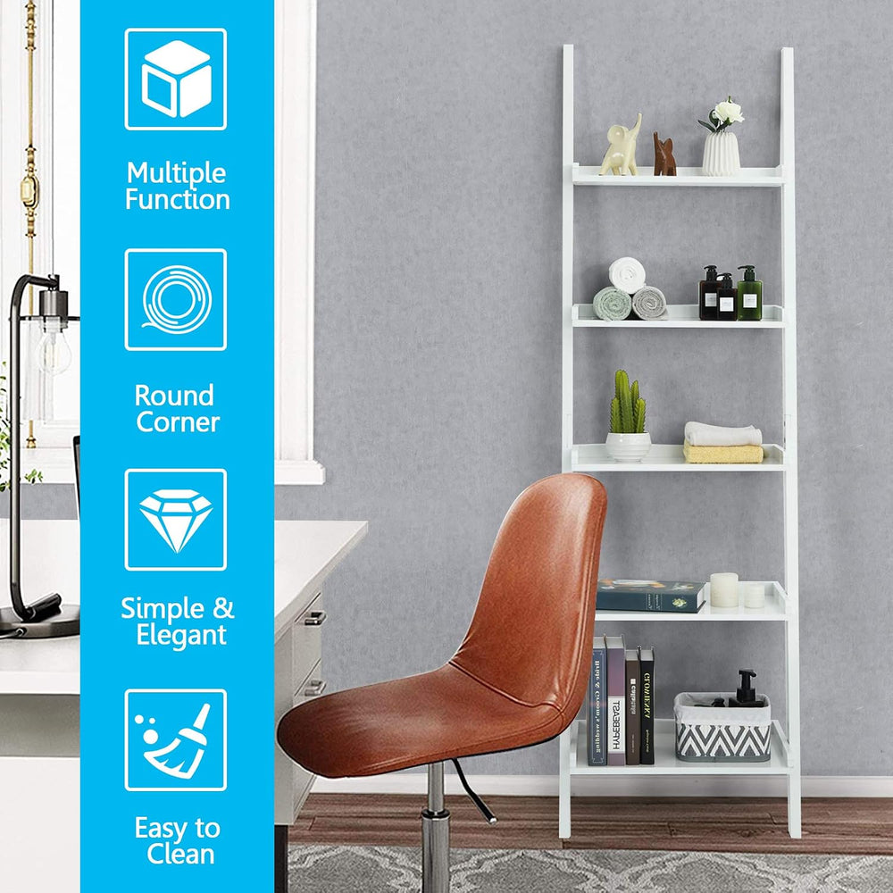 Tangkula 5-Tier Ladder Shelf, Wall-Leaning Bookshelf w/Open Shelves, Plant Fl...