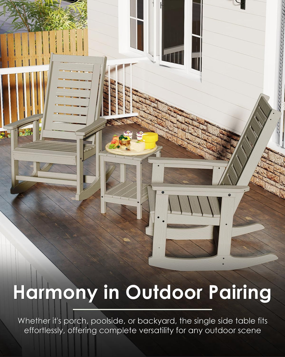 GREENVINES Outdoor Side Table, HDPE 2-Tier Adirondack Tables, Wood Grain