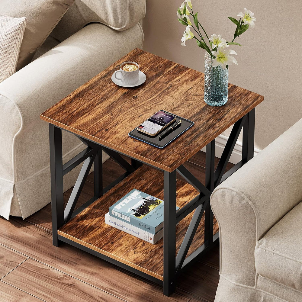 GreenForest Large End Table with X-Shaped Metal Frame for Living Room | Rusti...