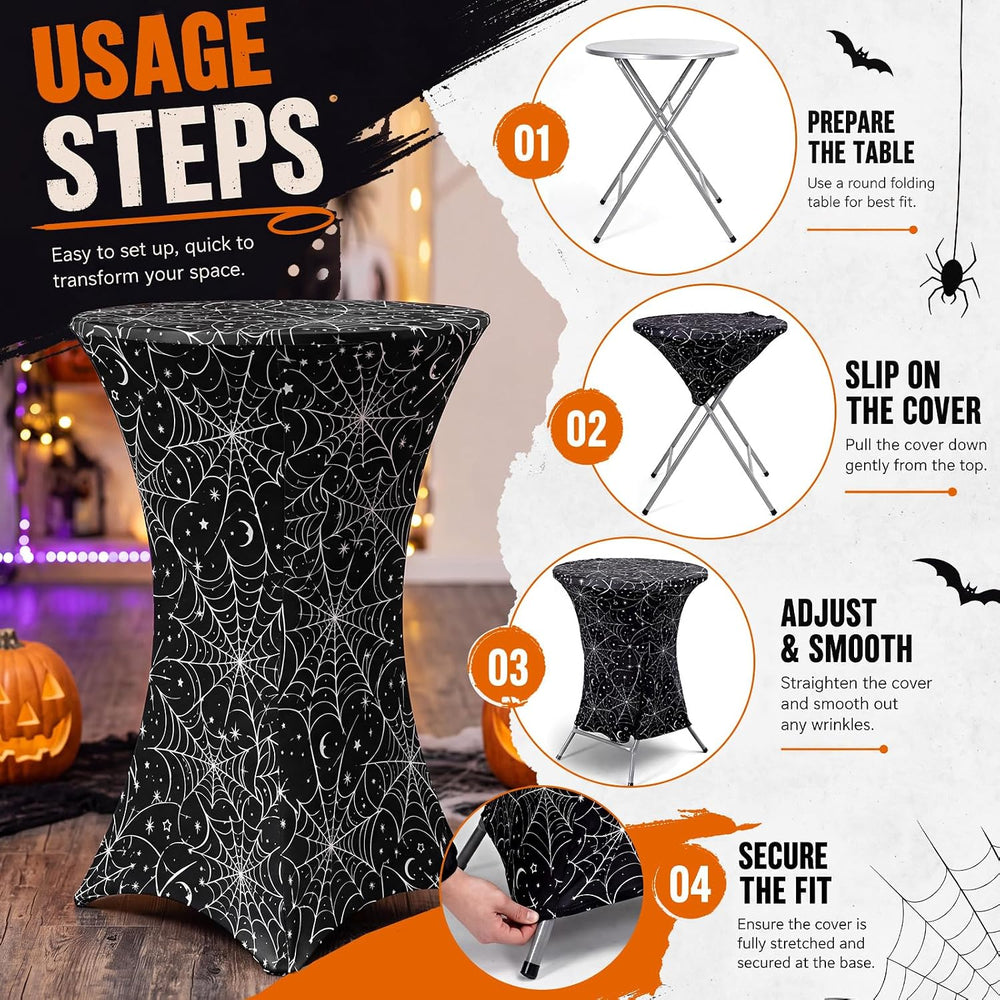 4 Pack Halloween Cocktail Tablecloth, Round High Top Table Covers