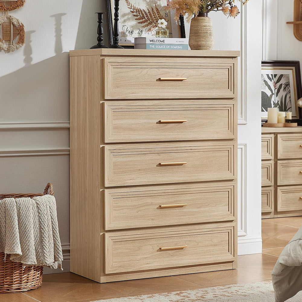 RWYHG Dresser for Bedroom 5 Drawer 45" Tall with Gold Handle Closet Storage