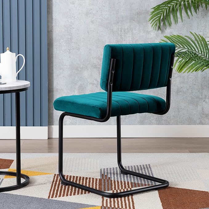 ONEVOG Modern Luxury Dining Room Chairs Set of 2, Teal Velvet Upholstered Kit...
