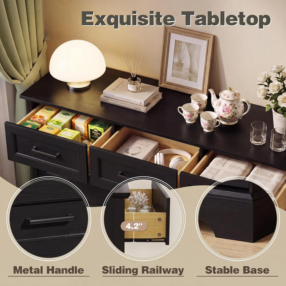 YESHOMY Dresser for Bedroom, 57" Black 9 Drawers Dresser
