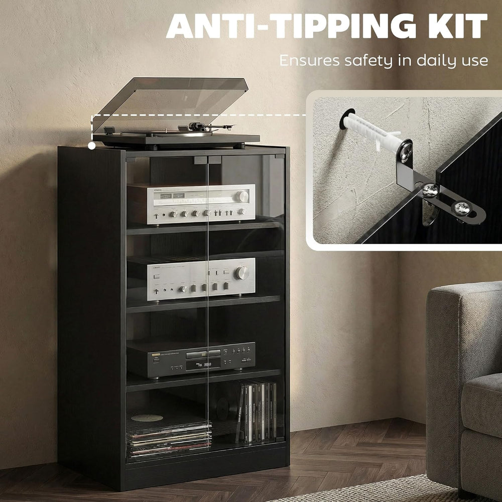 HOMCOM Media Cabinet, 4-Tier Stereo Cabinet for Vinyl Record Player, Gaming C...