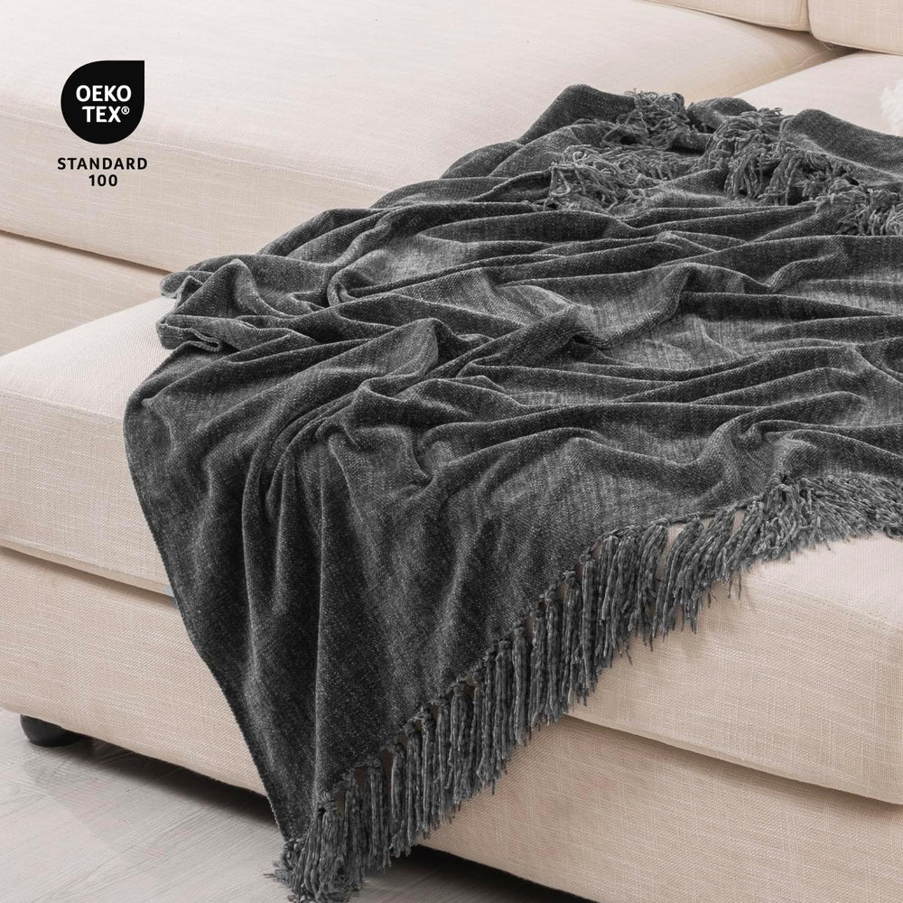RECYCO Chenille Throw Blanket for Couch, 50"x60", Dark Gray