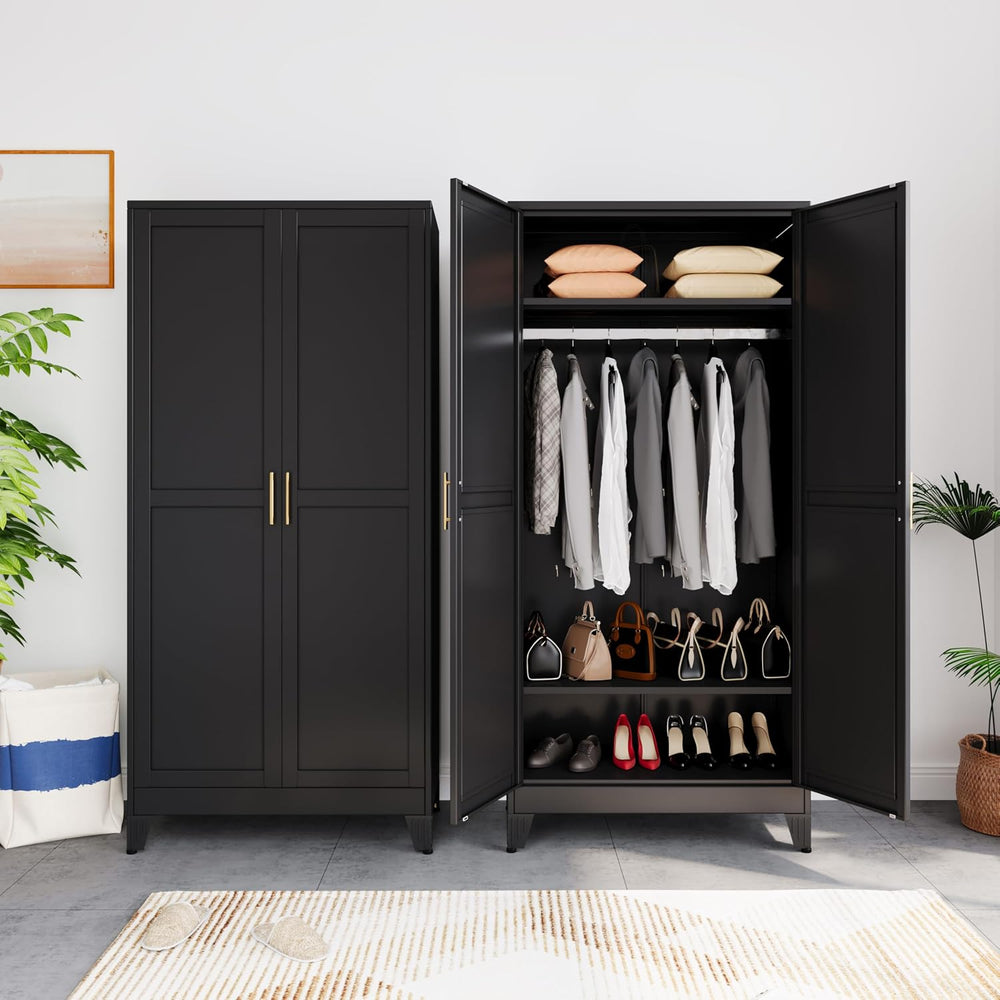 Metal Armoire Wardrobe Closet Storage Cabinet with Hanging Rod