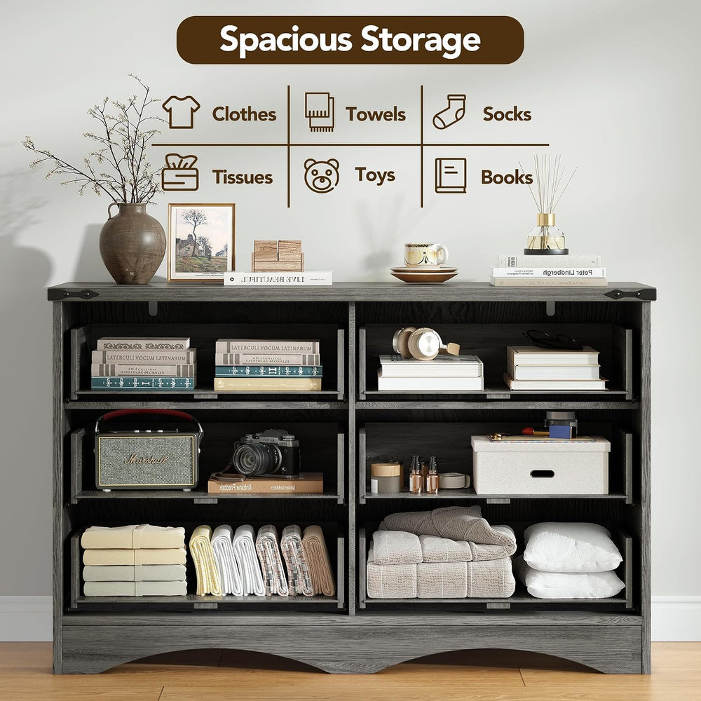 Decofy 47" Farmhouse 6-Drawer Dresser for Bedroom, Grey