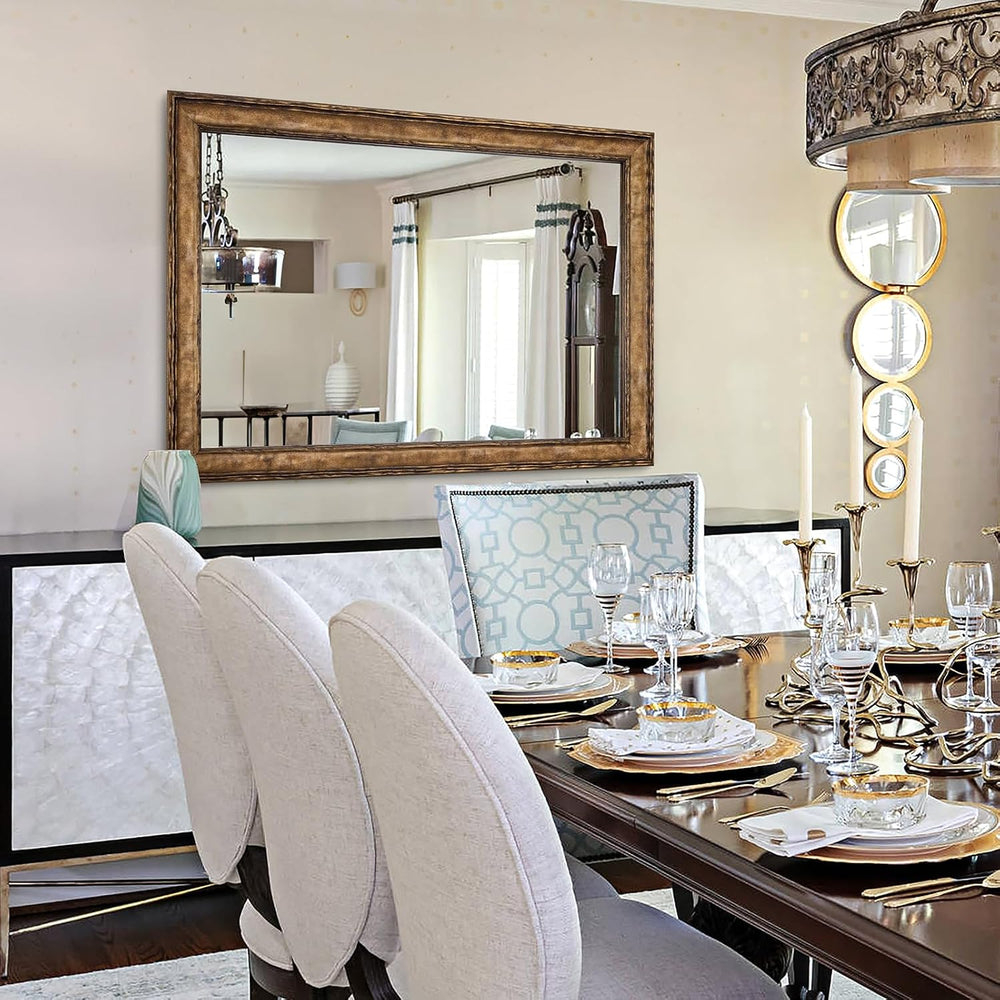 Rectangular Antique Solid Wood Frame Mirror, 37''x25'' Decora...