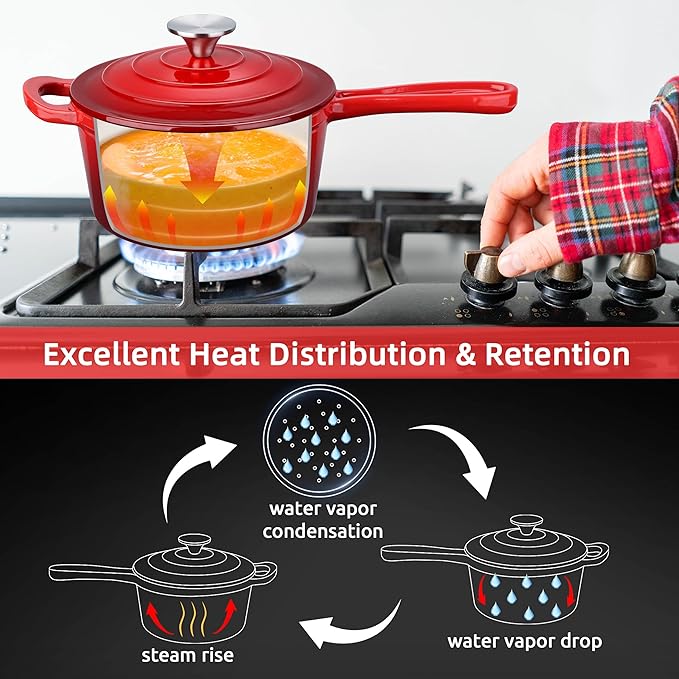 HaSteeL 3 QT Cast Iron Saucepan, Enamel dutch oven