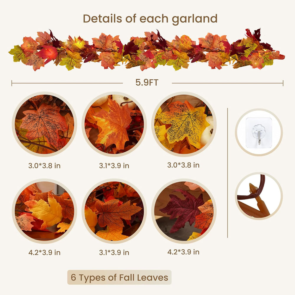 11 Pack Fall Leaf Garland, Total 64.9Ft Artificial Autumn Maple Leaves Garlan...