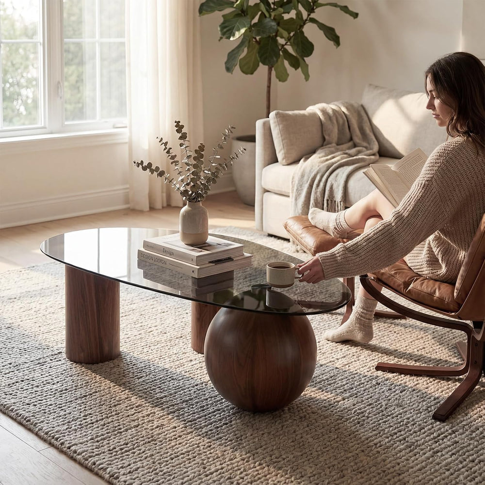 Hyfirm 55" Smoked Glass Cloud Coffee Table