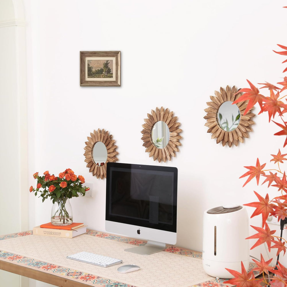 LOSOUR Boho Wall Decor Sunburst Mirror 3 Pack Rustic Round Wood Mirror 12 inc...