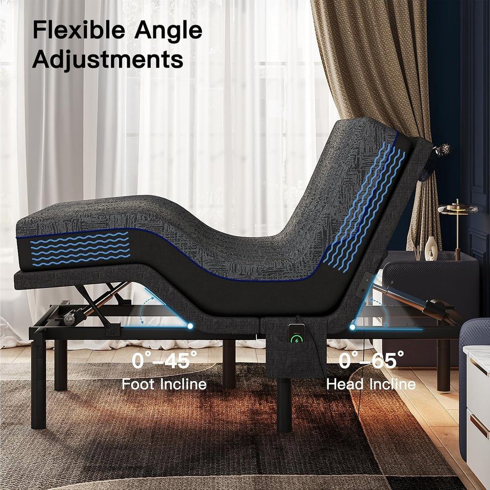 Pipishell Adjustable Bed Frame Full with Massage and 12'' Mattress Set