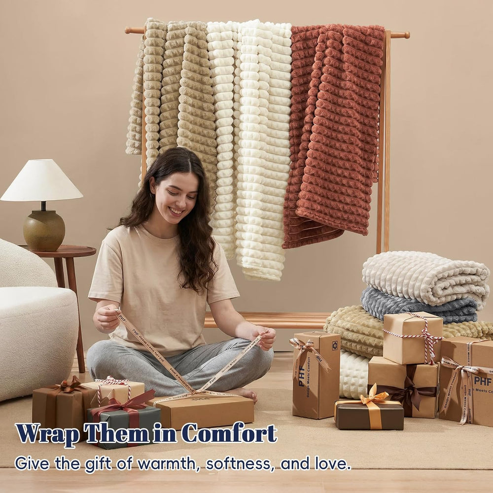 PHF Luxury Soft Fleece Blanket Queen Size for Bed No-Shed Grey 90"x90"