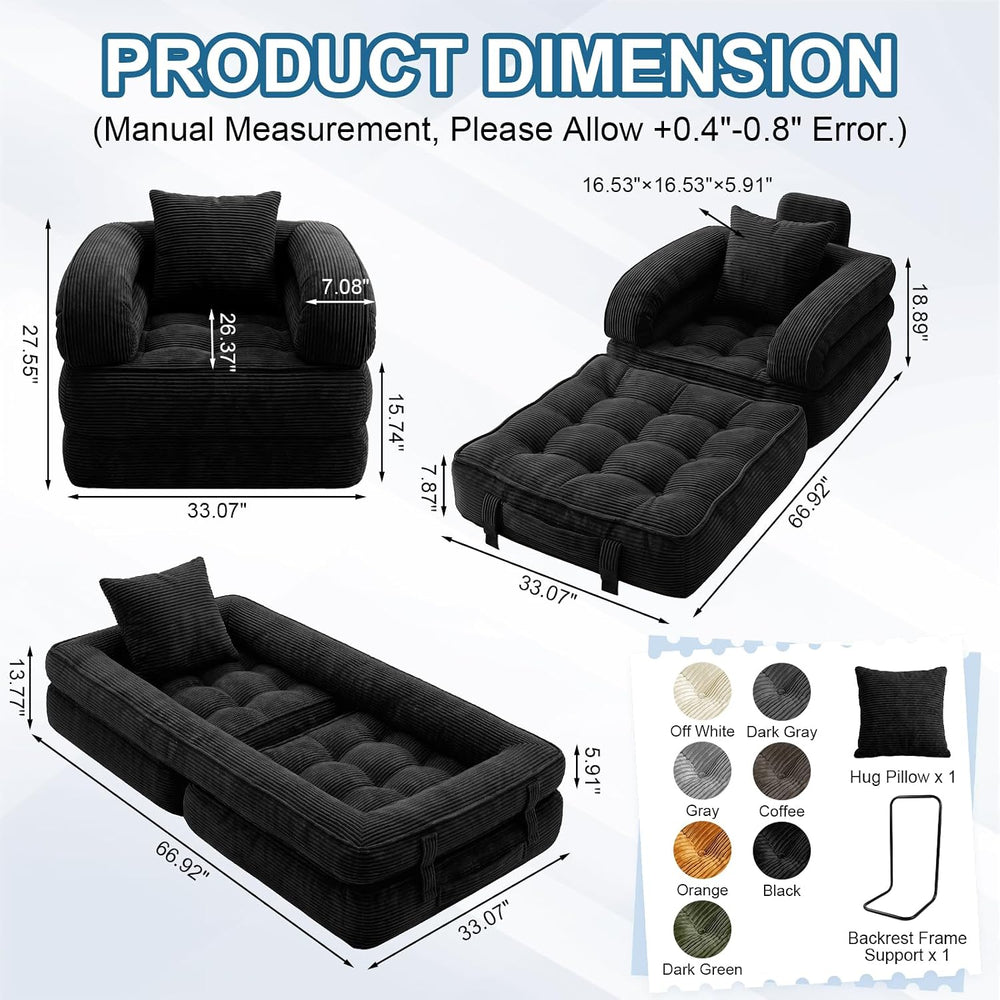 Folding Sofa Bed, 3-in-1 Convertible Sleeper Chair Bed with Pillow