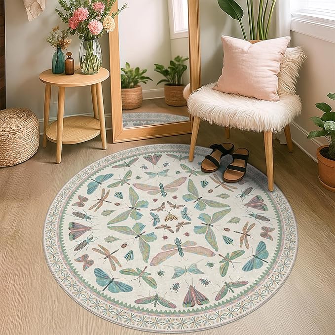 Cream Round Rugs 4ft for Living Room