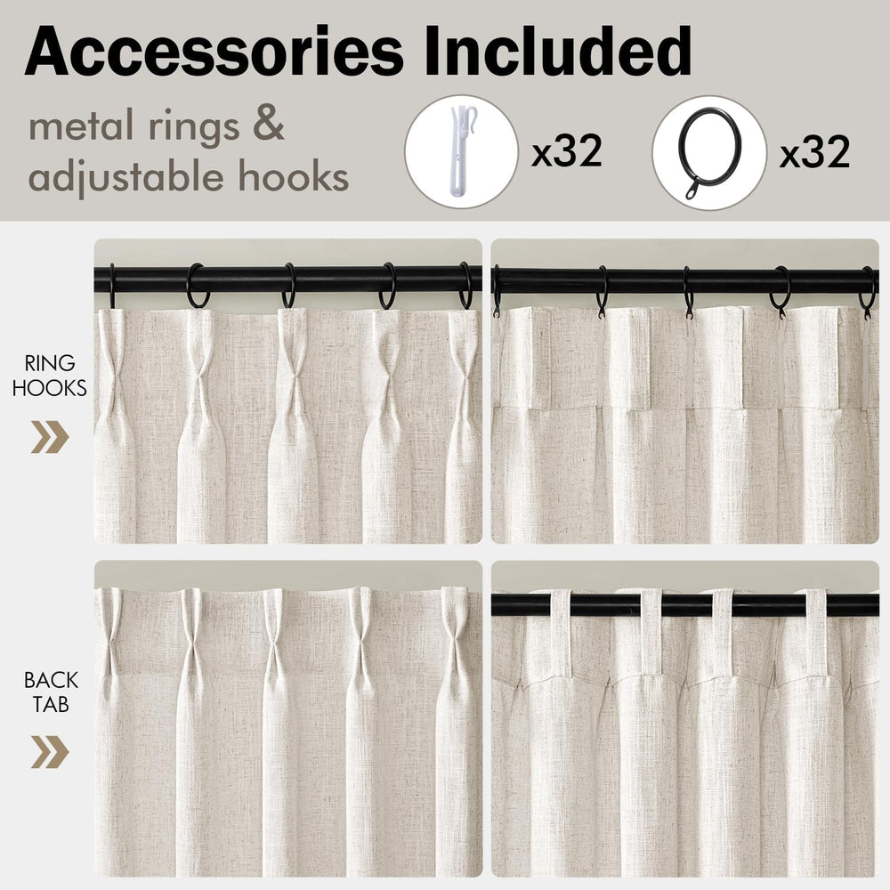 MIULEE 4 Panels Set Pinch Pleated Linen Curtains 90 Inches Long Natural