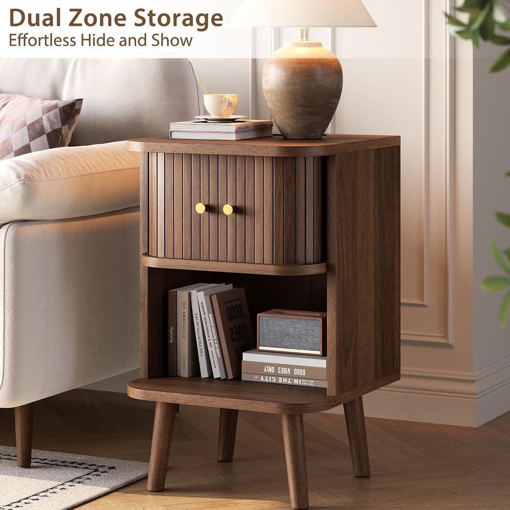 Decofy Fluted Nightstand Set of 2, Mid Century Modern Bedside Table with Char...