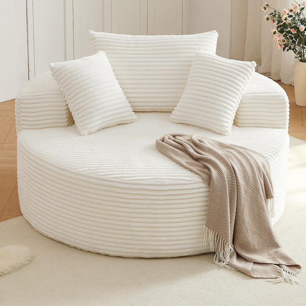 Oversized Round Chair Lounge Chaise Indoor, Upholstered Corduroy Deep Seat Cl...
